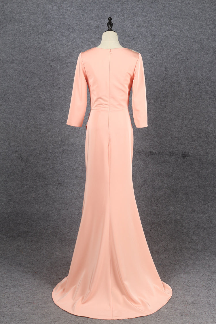 Elegant V-Neck Zipper Back Long Sleeves Beading Long Prom Dresses Y0372