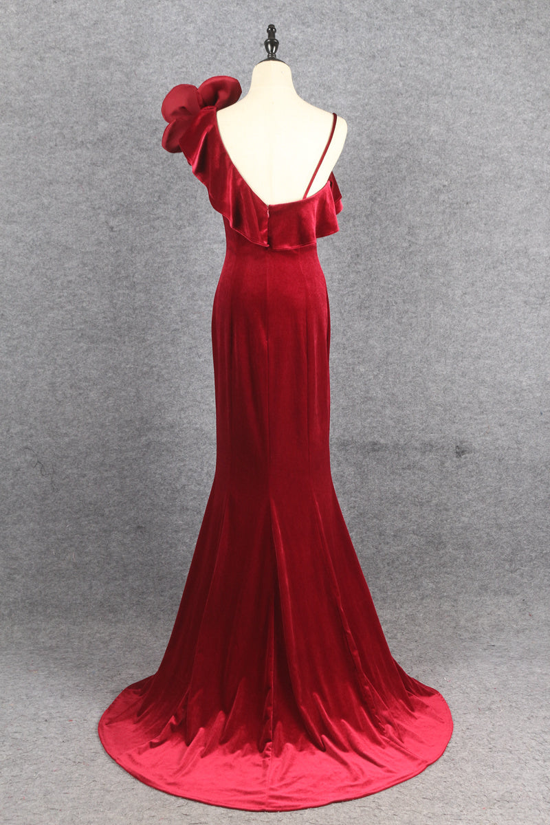 Charming Mermaid Burgundy Velvet Zipper Back Long Prom Dresses Y0374