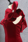 Charming Mermaid Burgundy Velvet Zipper Back Long Prom Dresses Y0374