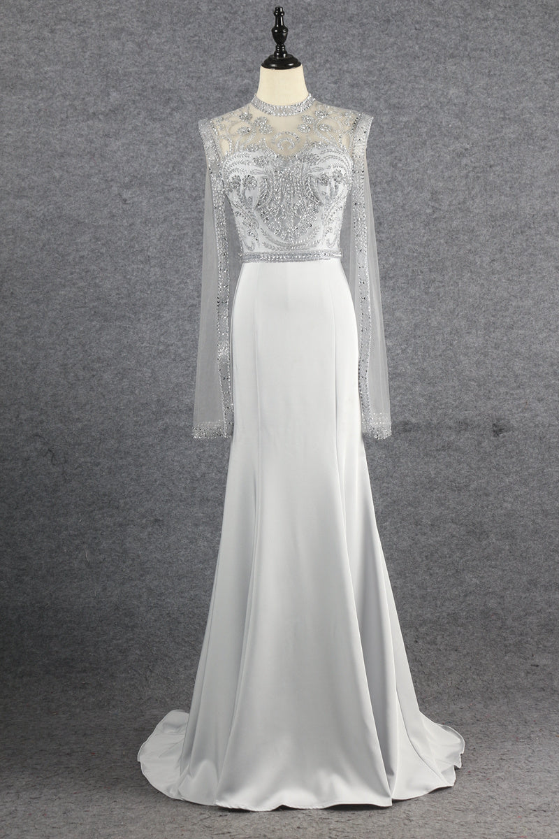 Gorgeous Mermaid Beading Zipper Back Long Prom Dresses Y0377