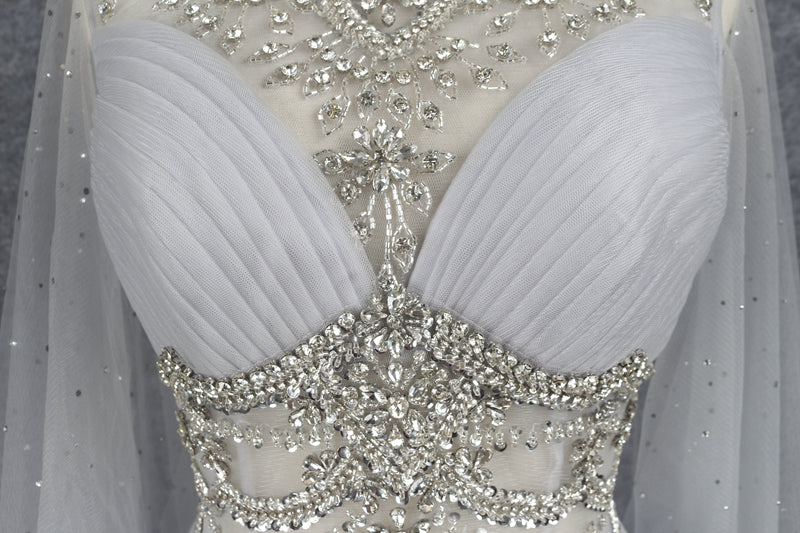 Pretty A Line Light Gray Beading Tulle Long Princess Prom Dresses Y0378