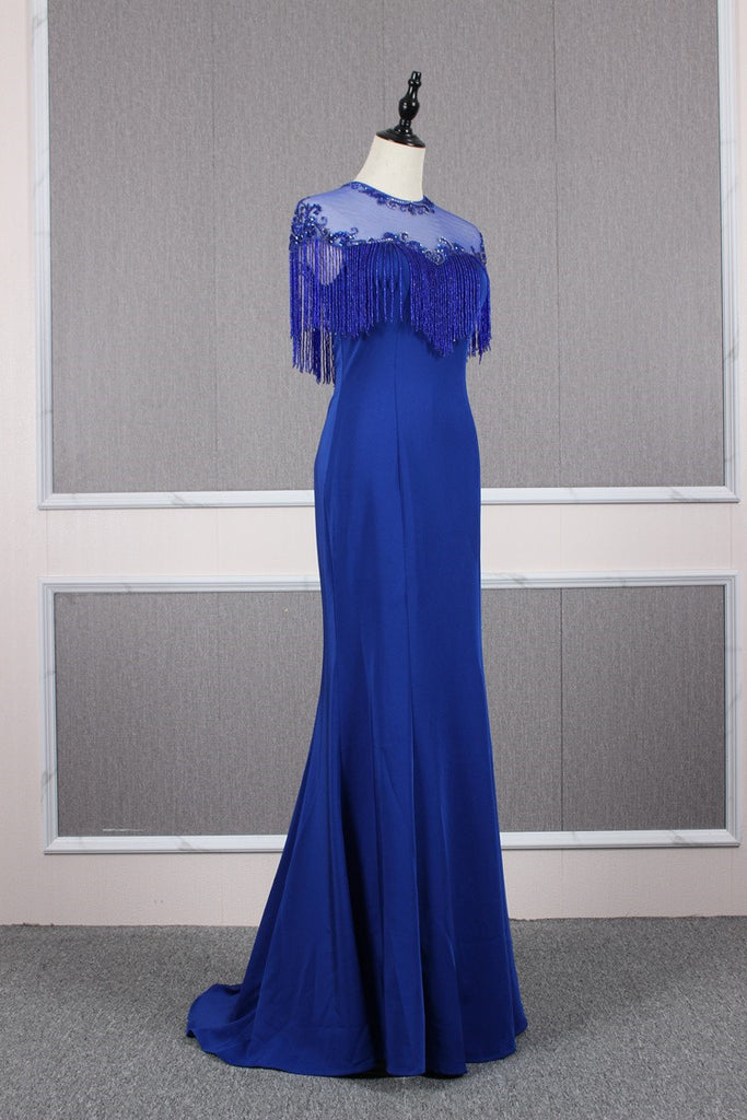 Pretty Beading Royal Blue Long Prom Dresses Women Dresses Y0379
