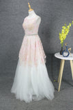 Flowy Zipper Back A Line Lace Tulle Long Prom Dresses Y0381
