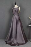 Charming Backless A Line Beading Satin Floor Length Long Prom Dresses Y0385