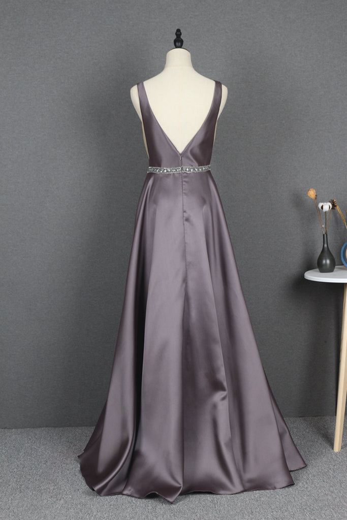Charming Backless A Line Beading Satin Floor Length Long Prom Dresses Y0385