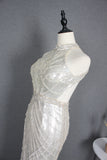 Pretty Halter Open Back Sheath Sequin Beading Long Prom Dresses Y0388