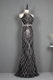 Classy Black And Silver Zipper Back Long Sheath Prom Dresses Y0389