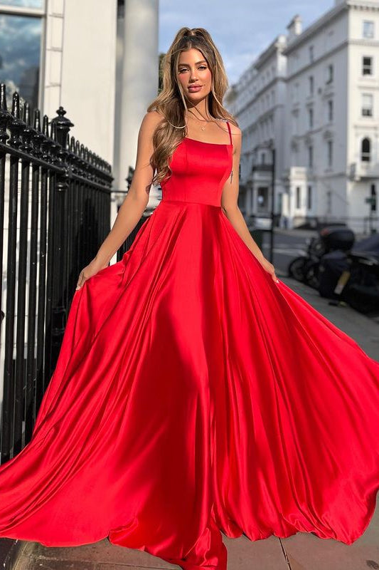 Spaghetti Straps Red A-line Long Prom Dresses For Teens Y0393