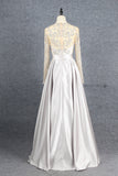 New Arrival Long Sleeves A Line Satin Beading Long Prom Dresses Y0394
