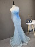 Shiny Strapless Mermaid Light Blue Ombre Long Prom Dress Y0399
