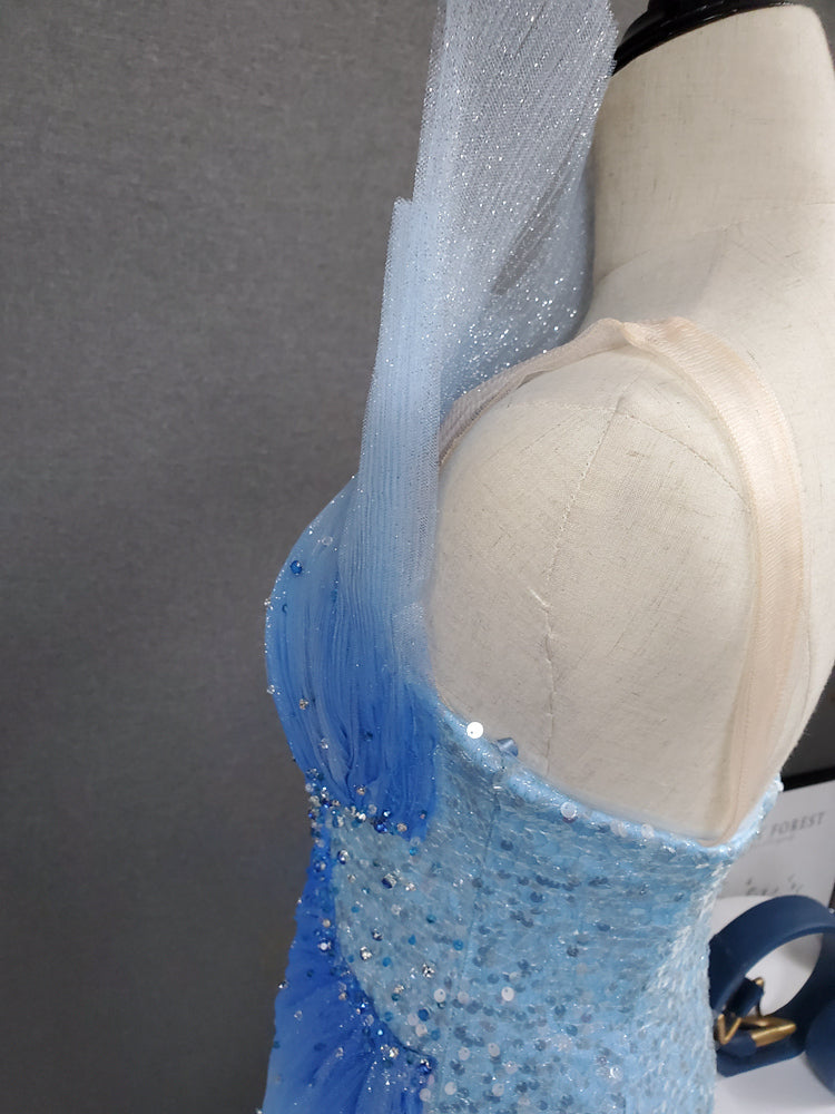 Shiny Strapless Mermaid Light Blue Ombre Long Prom Dress Y0399