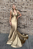 Spaghetti Straps Long Mermaid V-Neck Prom Dress Y0407