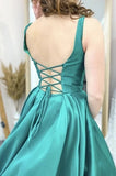 Square Neck Long Satin Prom Dress With Pockets Y0410