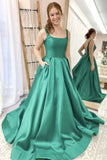 Square Neck Long Satin Prom Dress With Pockets Y0410