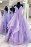 Pretty Lilac Spaghetti Straps Ruffles Long Princess Prom Dresses Y0411