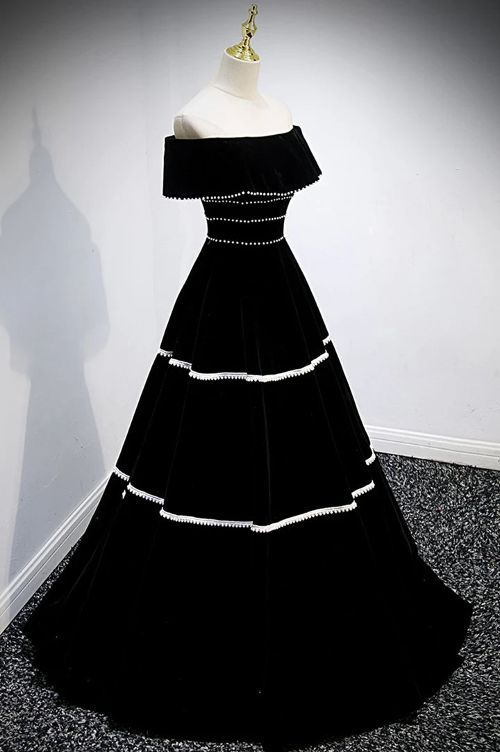Off The Shoulder Black And White Long Prom Dresses Y0414
