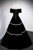 Off The Shoulder Black And White Long Prom Dresses Y0414