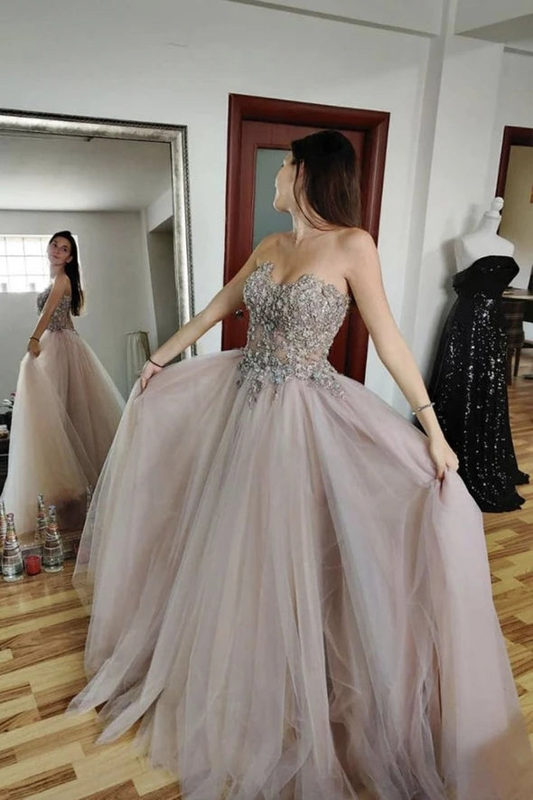 Classy Sweetheart Tulle Long Prom Dresses Graduation Dresses Y0421