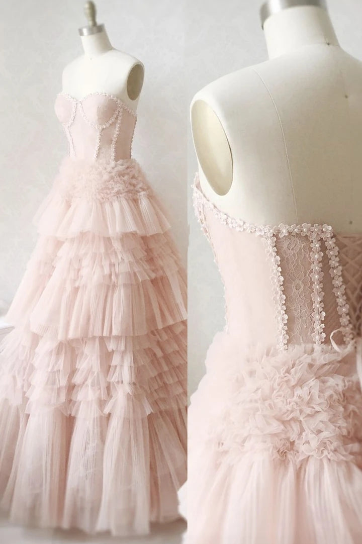 Sweetheart Layers Princess Tulle Long Prom Dresses Y0424