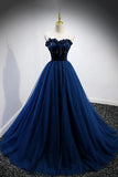 Charming Strapless Lace Up Back Long Tulle Prom Dresses Y0427