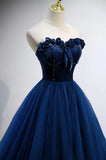 Charming Strapless Lace Up Back Long Tulle Prom Dresses Y0427