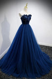 Charming Strapless Lace Up Back Long Tulle Prom Dresses Y0427