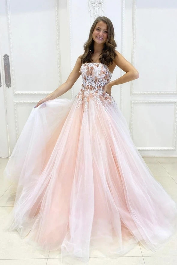 Girly Strapless A Line Princess Long Prom Dresses Princess Dresses Y04 ...