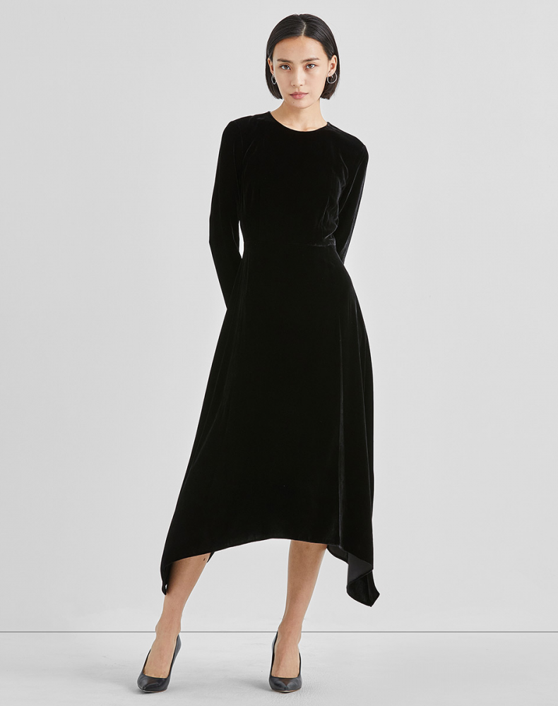 Classy Round Neckling Long Sleeves Black Velvet Prom Dresses Y0434