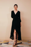 High Low Black Chiffon Long Sleeves Prom Dresses Y191049