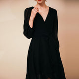 High Low Black Chiffon Long Sleeves Prom Dresses Y191049