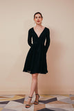 Elegant V-Neck Long Sleeves Chiffon Black Short Prom Dresses Y231048