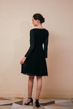 Elegant V-Neck Long Sleeves Chiffon Black Short Prom Dresses Y231048