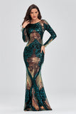 Unique Long Sleeves Mermaid Zipper Back Long Sequin Prom Dress
