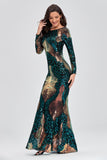 Unique Long Sleeves Mermaid Zipper Back Long Sequin Prom Dress