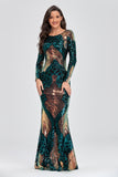 Unique Long Sleeves Mermaid Zipper Back Long Sequin Prom Dress