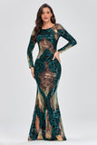 Unique Long Sleeves Mermaid Zipper Back Long Sequin Prom Dress
