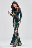 Unique Long Sleeves Mermaid Zipper Back Long Sequin Prom Dress