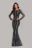 New Arrival Black And Silver Long Sleeves Mermaid Long Prom Dresses