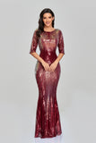 Mermaid Half Sleeves V-back Long Sequin Prom Dresses YTW00029