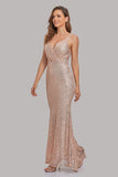 Glitter Spaghetti Straps Mermaid Long Prom Dresses YTW00031