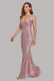 Glitter Spaghetti Straps Mermaid Long Prom Dresses YTW00031