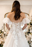 A-line Sweetheart Lace Appliques Wedding Dress with Detachable Sleeves N056