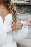 Flowy Off the Shoulder Chiffon Long Sleeve Boho Wedding Dresses N041