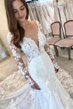 Elegant Mermaid Long Sleeve Lace Wedding Dresses with Appliques N116
