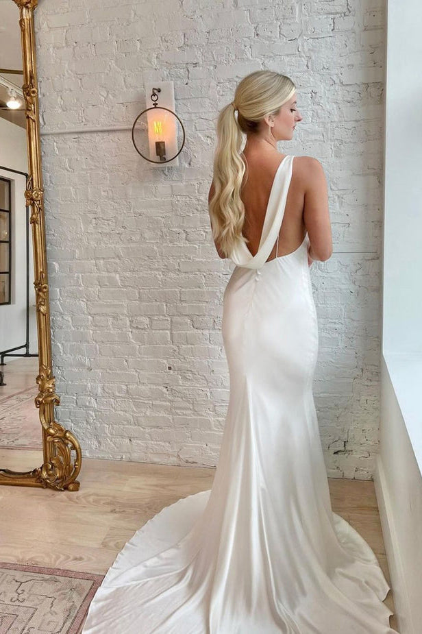 Simple Cowl Neck Mermaid Wedding Dresses N027
