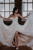Gorgeous A Line Sparkly Tulle Wedding Dresses with Slit N132
