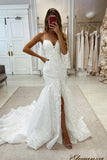 Charming Mermaid Sweetheart Tulle Wedding Dresses with Slit N123