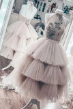 Unique Halter Sleeveless Layered Tulle Puffy Homecoming Dresses