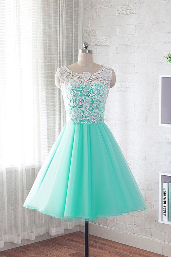 Fashion Round Neck A Line Short Homecoming with Lace, Cheap Sweet 16 Dresses