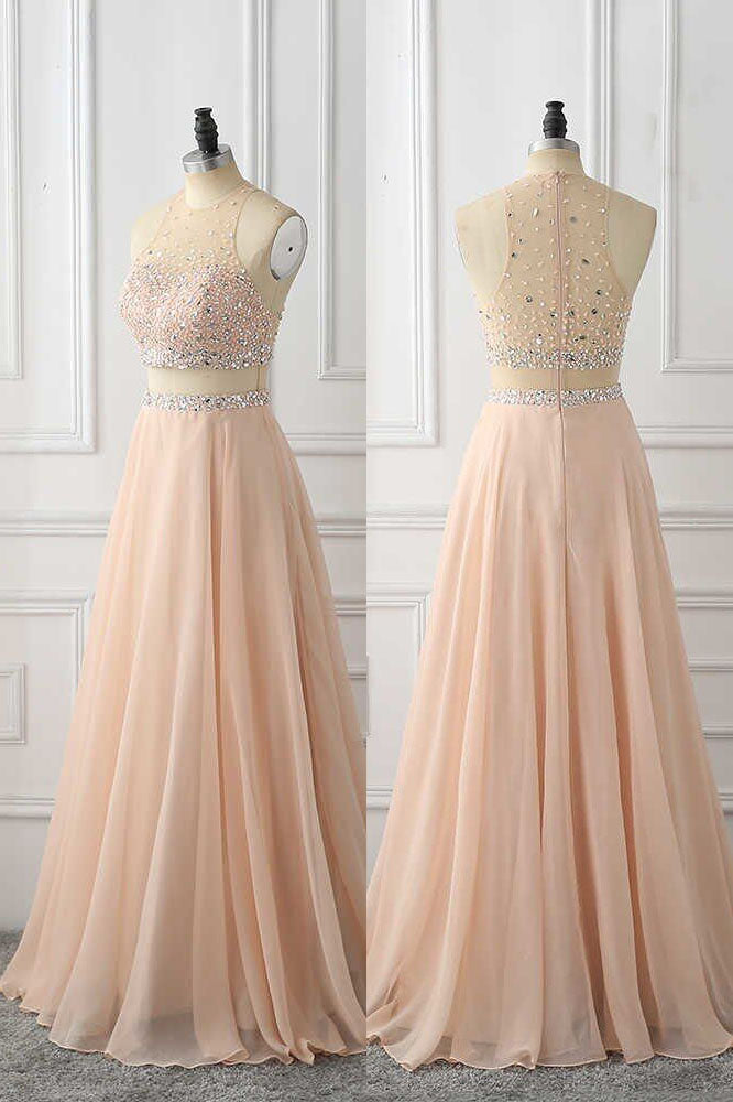 A Line Sleeveless Prom Dress with Rhinestone, Cheap Chiffon Long Prom Dress N1595